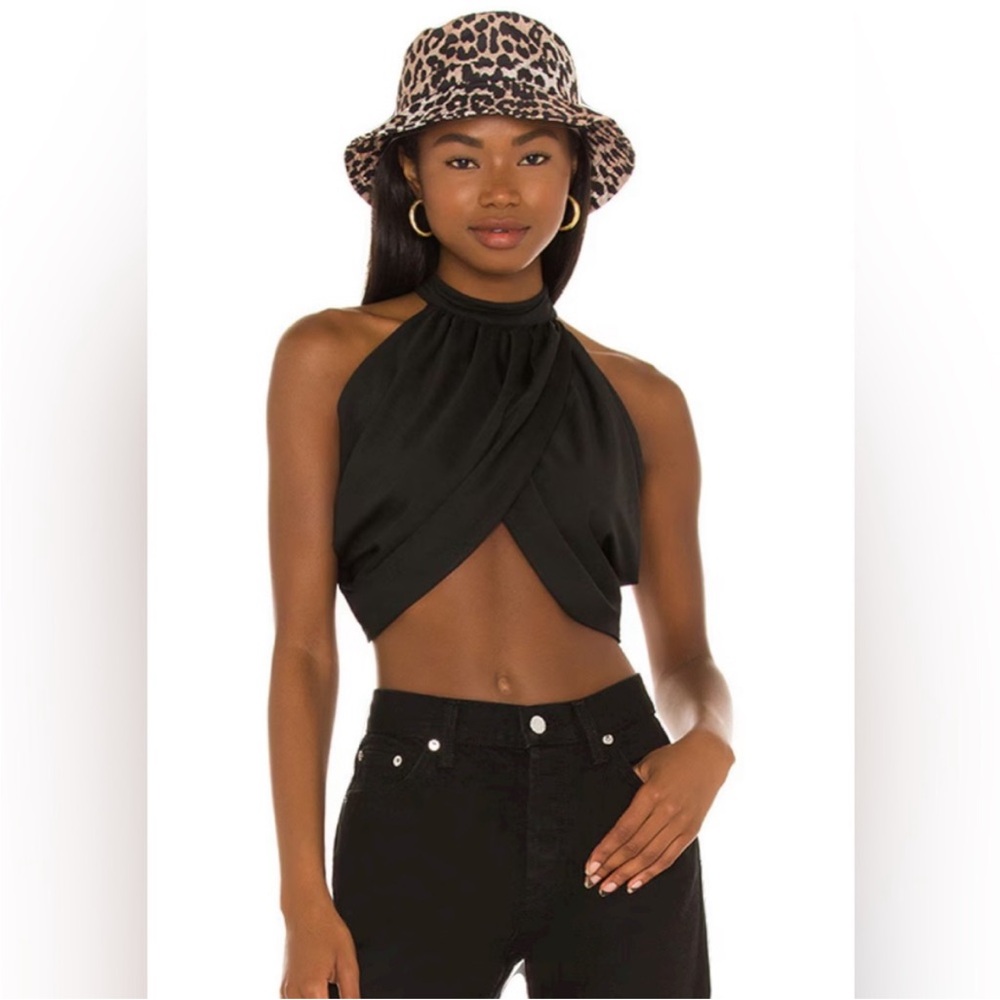 SUPERDOWN Emani Wrap Crop Top Black Halter Neck